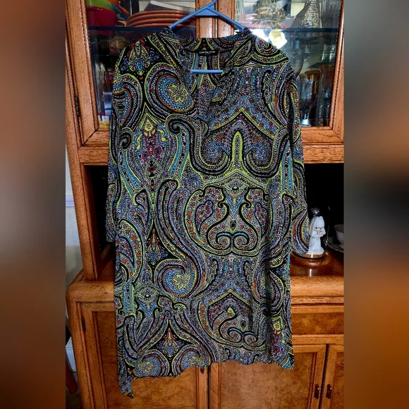 Cha Cha Vente Multicolor Patterned Blouse/Cover-up Sz XL - Picture 2 of 4